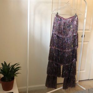 Multicolored Layered Fringe Pants